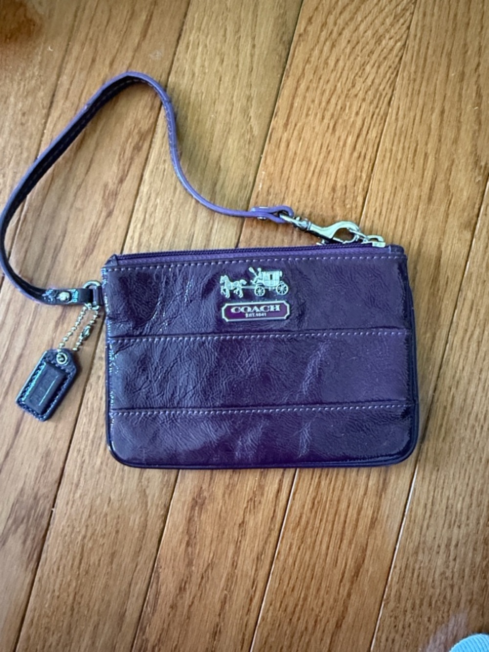 Coach Purple Patent Leather Wristlet with Gold Hardware